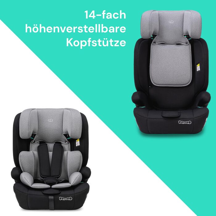 Дитяче крісло i-Size без Isofix від 1 року, автокрісло від 76 до 150 см, зростаюче разом з дитиною - Black Grey