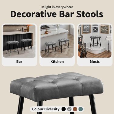 Набір з 2 барних стільців з мікрофібри, сірого кольору, з підніжкою, 62.5 см, без спинки для кухні, бістро, їдальні