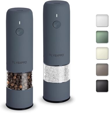 Електричні мельниці для солі та перцю TLYSXPRO 2 шт., USB, регулювання ступеня помелу, з щіткою для чищення (блакитно-сірий)