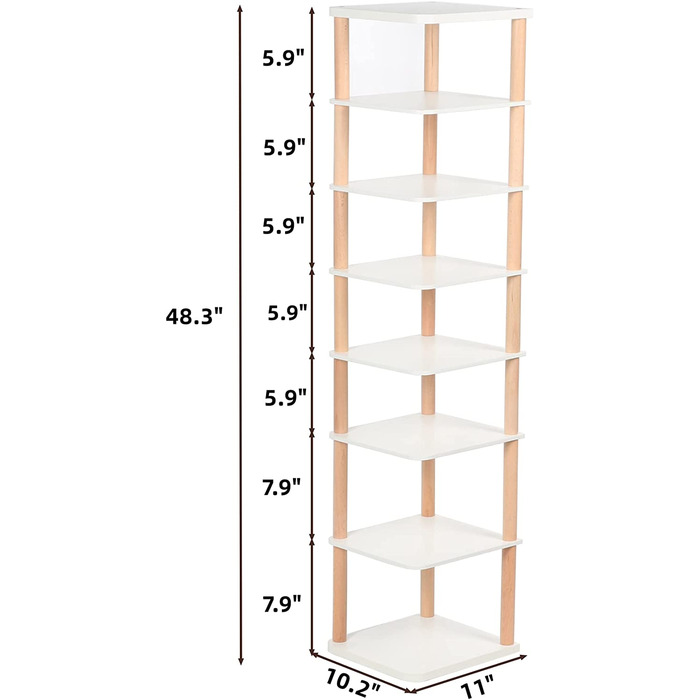 Рівнева вертикальна полиця для взуття LUCKNOCK, вузька полиця для взуття, стильний органайзер для взуття, стильна дерев'яна підставка для взуття, компактна полиця для взуття, вежа для взуття, без кріплення інструментів, білого кольору., 8-