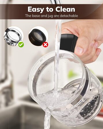 Електричний піноутворювач для молока Morpilot, 130-500 мл, 600 Вт, 4-в-1, для гарячого та холодного молока, миється в посудомийній машині, скляний, дизайн Latte, чорний