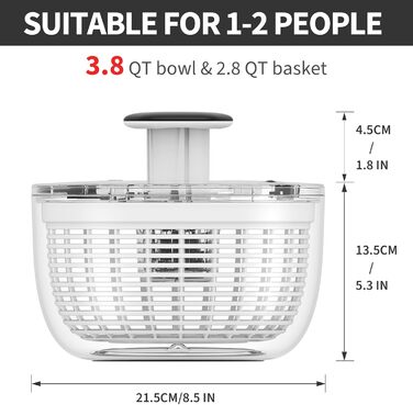 Салатниця-швидкоочисник Smile Mom 3.8 л, біла: зручний кухонний помічник для миття та сушіння овочів та зелені