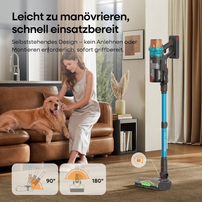 Акумуляторний пилосос ElecKeys K10 50000Pa/580W 70хв, бездротовий з LED дисплеєм, 1.8л, анти-заплутування, для шерсті тварин, килимів, підлоги, авто, синій