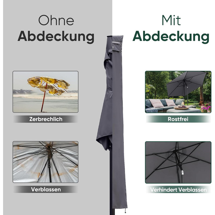 Захисний чохол для парасольки від сонця, сірий (220 x 30/50 см)