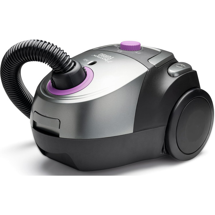 Пилсос Bestron з мішком, для прибирання підлоги, з 3 мішками, телескопічна труба 94 см, перемикач насадки для підлоги, радіус дії 7.5 м, HEPA 12 та мікрофільтр, миючий, чорний/фіолетовий