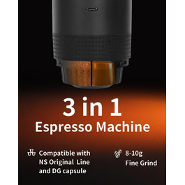 Портативна електрична кавомашина EVERANGE для еспресо та капсул, з LCD-дисплеєм (зелена)