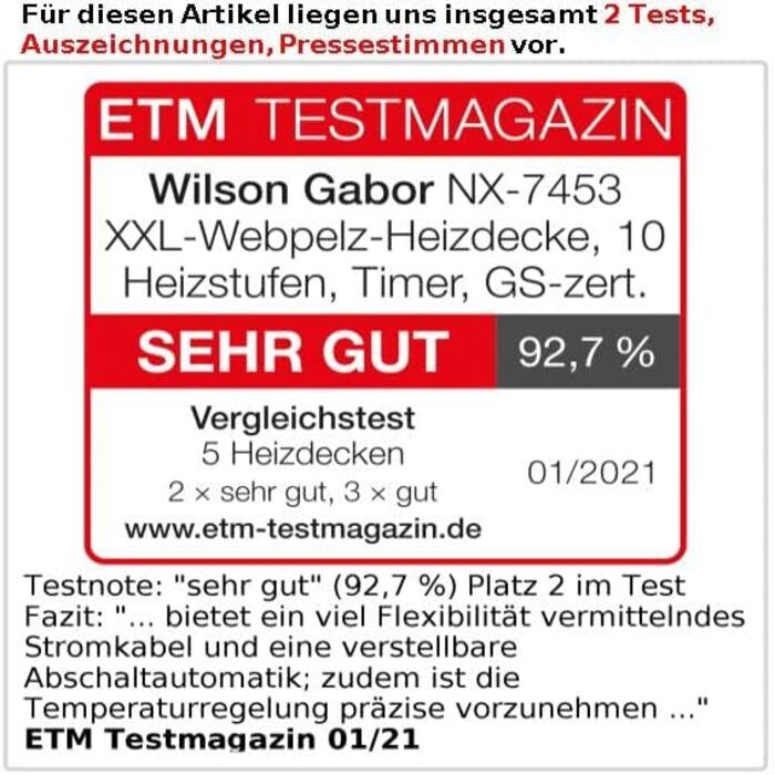 Електрична ковдра Wilson Gabor XXL, 10 кроків, таймер, GS, 180x200 см (ковдра з підігрівом)