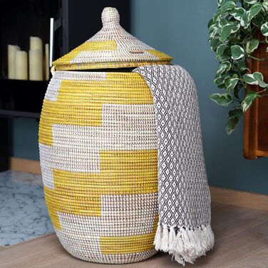 Кошик для білизни YAADU з кришкою XXL - великий контейнер для білизни, жовтий