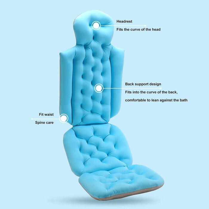 Подушка для ванни Ganzk?rper з неслизьким дном, м'який матеріал, для дорослих та гарячих джерел (блакитний)