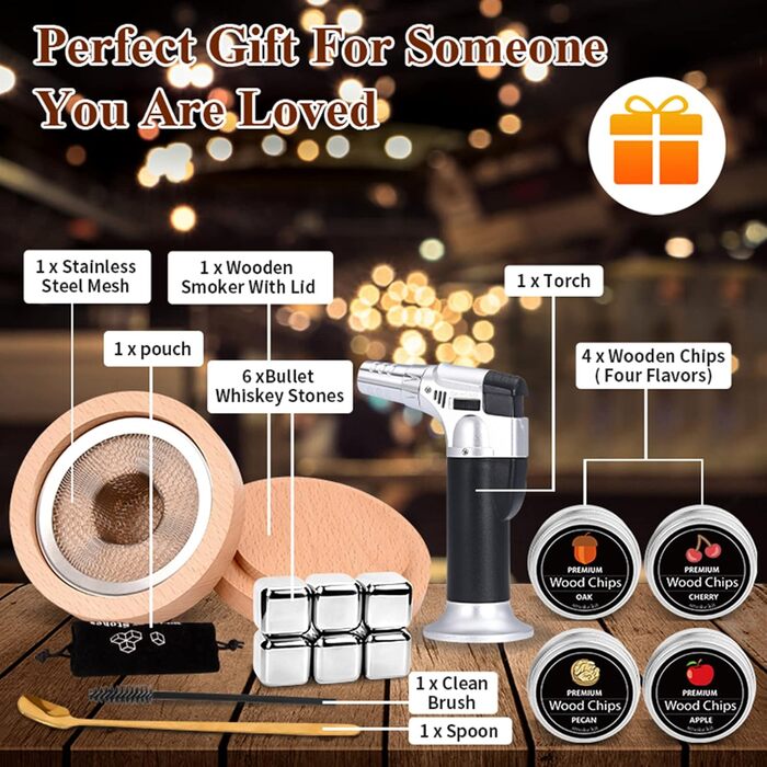 Набір для копчення коктейлів Cocktail Smoker Kit MKNZOME: для віскі, коктейлів, вина, кави та м'яса