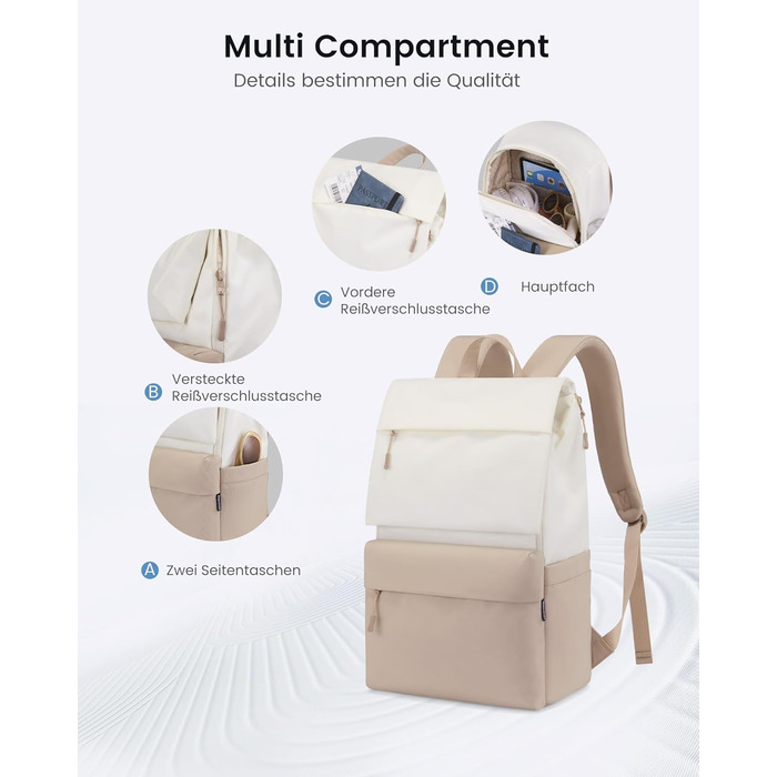 LOVEVOOK Рюкзак для ноутбука 17.3 дюйма, водонепроникний, для жінок та чоловіків, великий шкільний рюкзак, для підлітків, для роботи, навчання (15.6 дюйма, бежевий+хакі)