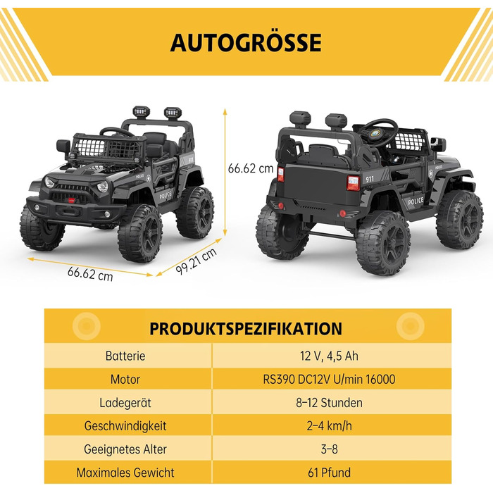 Дитячий електромобіль 12V з пультом, амортизацією, LED, Bluetooth, 2 швидкості, для дітей 3-8 років (білий/чорний)