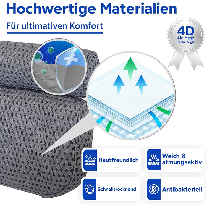Подушка для ванни з присосками, сіра - ергономічна підкладка під голову у ванну