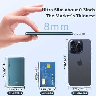 Тонкий 8 мм, магнітний, PD 20W USB-C, для iPhone 15-12 (темно-зелений), 5000mAh