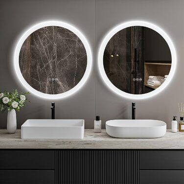 Дзеркало для ванної кімнати ChillCruiser LED круглої форми 50 см з чорною рамою, антизапар, 3 кольори, функція пам'яті