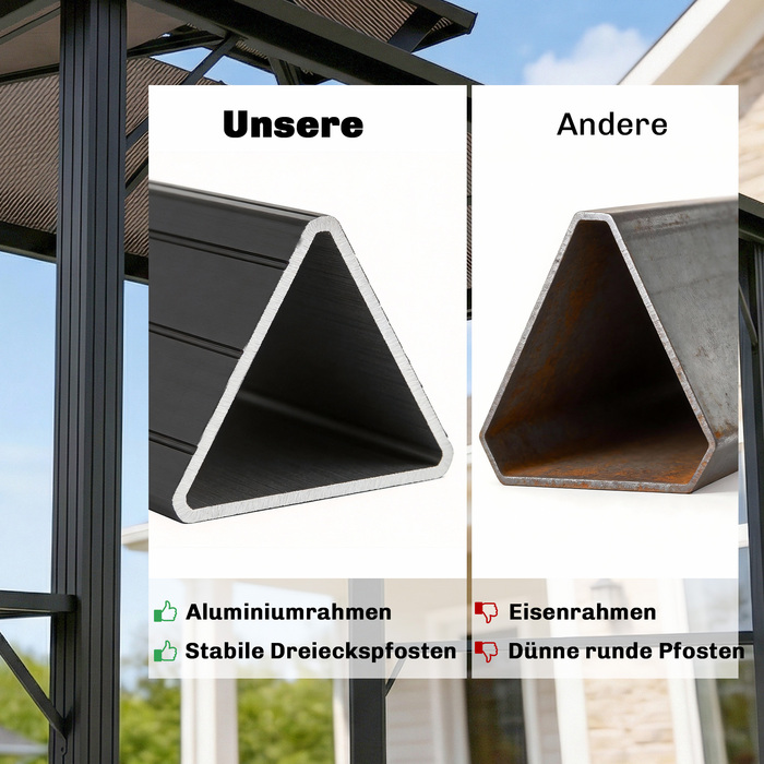 Газонний павільйон-барбекю 2,5 x 1,5 м, Водостійкий навіс для гриля з подвійним дахом з полікарбонату, бічна полиця, колір коричневий