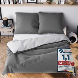 Комплект постільної білизни Wolkenfeld 135x200 см – сірий (світло-сірий/темно-сірий), м'який, без прасування, сертифікат ÖKO-TEX, мікрофібра. В комплекті: простирадло 135x200 см + наволочка 80x80 см сірого кольору.