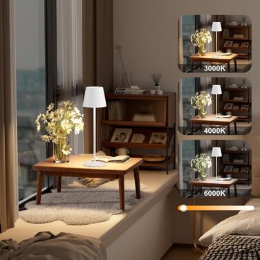 LED-лампа K-Bright 2 шт. з регулюванням яскравості, акумуляторна, бездротова, перезаряджувана, 3000K/4000K/6000K, три колірні температури, USB-C, IP54, вологостійка, білий колір