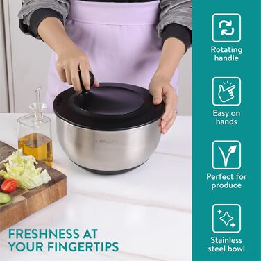 Salatschleuder Navaris з нержавіючої сталі: сушарка для салату з кришкою та ситом - сушарка для салатів