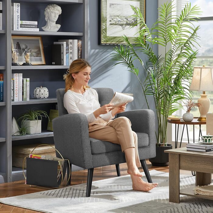 Крісло-мішок Yaheetech з підлокітниками, комфортне та сучасне, крісло для телевізора, крісло-релакс, для вітальні, клубу, софа, вантажопідйомність 136 кг, темно-сірий, поліестер