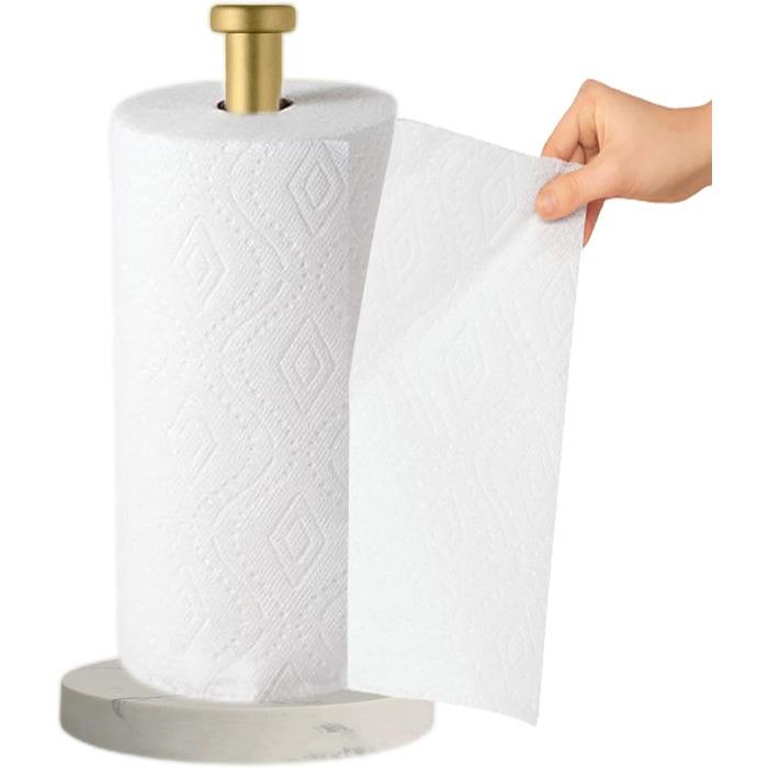 Тримач для паперових рушників на стільницю з мармуровою підставкою для кухні та ванної кімнати, білий/золотий