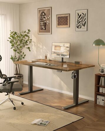 Електричний стіл JUMMICO з USB-портом, 160 x 70 см, регулювання висоти, стоячий/сидячий, коричневий