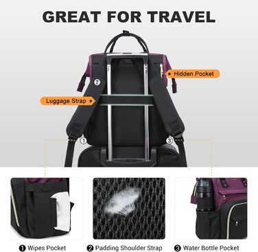 Рюкзак для ноутбука LOVEVOOK для жінок, великий шкільний рюкзак для підлітків, рюкзак ручної поклажі, водонепроникний дизайн, дихаючі лямки, для університету, школи та подорожей, бежевий, сірий (17 дюймів, B - темно-фіолетовий, чорний)