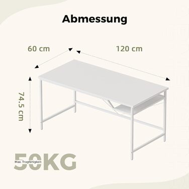 Комп'ютерний стіл Mericonia 120 см, ігровий стіл для невеликих приміщень, білий стіл для дому та офісу, стіл для студентів 120x60 см