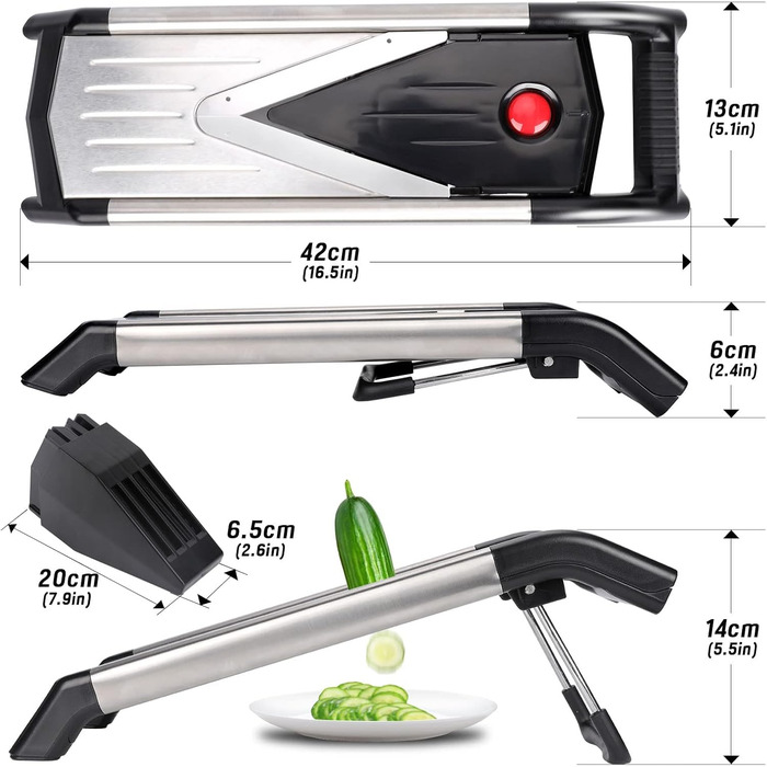 Машхом Мультиінструмент для нарізки овочів 5-в-1, Mandoline з нержавіючої сталі, тертка для овочів, фруктів, картоплі, помідорів, цибулі, 40см, з рукавичками