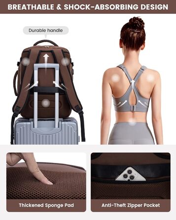 LOVEVOOK Рюкзак для ручної поклажі 40L, жіночий, для подорожей, великий, сумка-рюкзак для ручної поклажі в літак, для ноутбука, водонепроникний, рюкзак для подорожей, з косметичкою, сумка Weekender для подорожей, ділових поїздок (17.3 дюймів, Коричневий, 