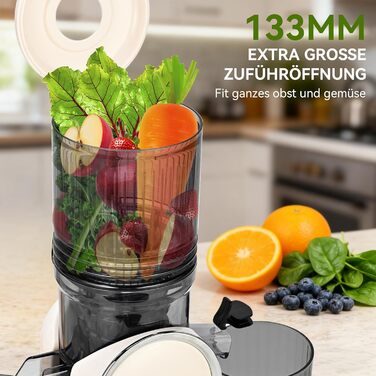 Електричний соковичавник SUSTEAS, 133 мм, повільний віджим, 300 Вт, 1.5 л, для цілих фруктів та овочів, легкий у чищенні, висока вихідність соку, білий