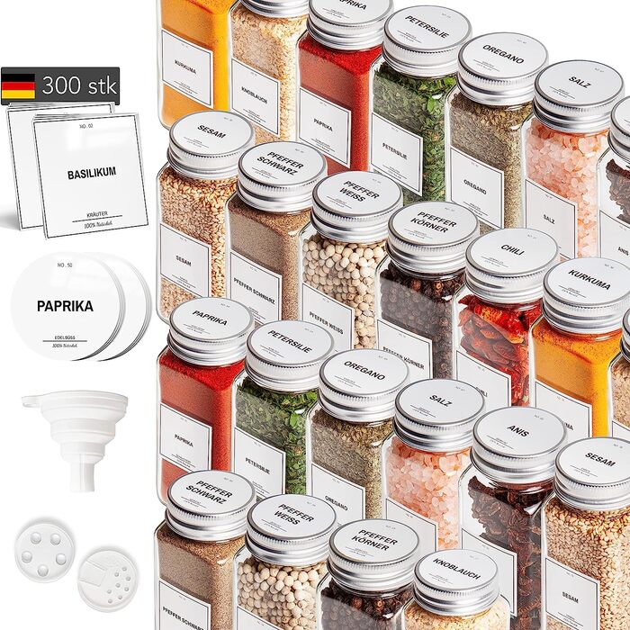 Набір баночок для спецій Greeano 24 x 120 мл із золотими кришками та етикетками, скляні баночки для спецій з дозатором, кухонне приладдя Gold Aura