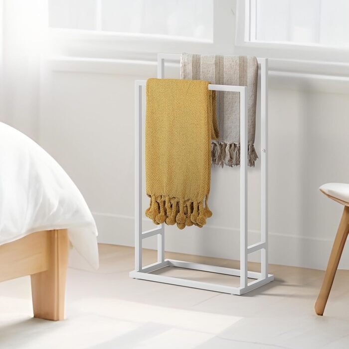 Підставка для рушників на підлозі, металева, з 2 перекладинами, для ванної кімнати, стабільна, економна, в індустріальному стилі (білий)