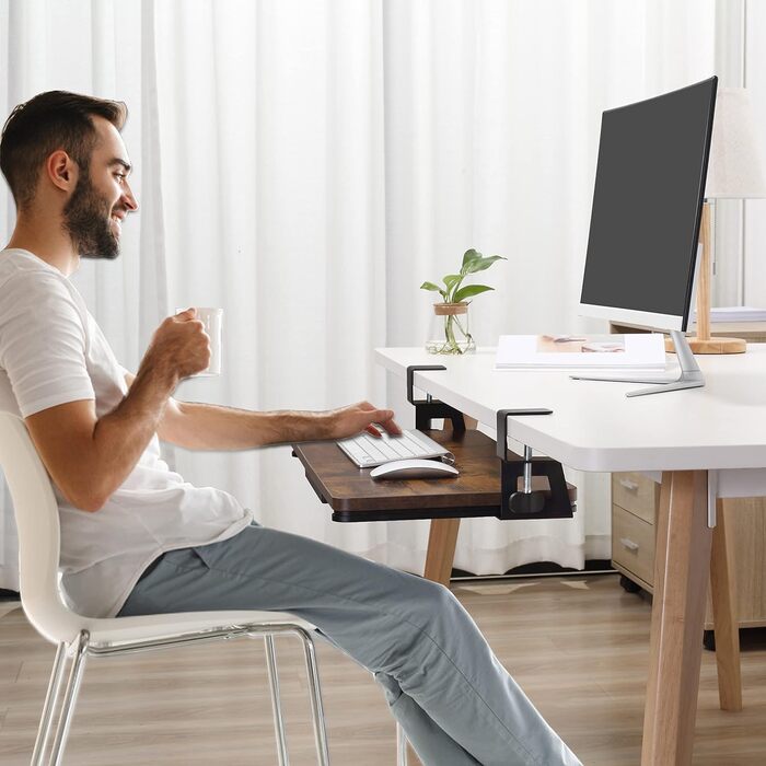 Підставка для клавіатури ETHU, висувна, 50x30 см, з кріпленням C, для монтажу під столом, ергономічна, горіх