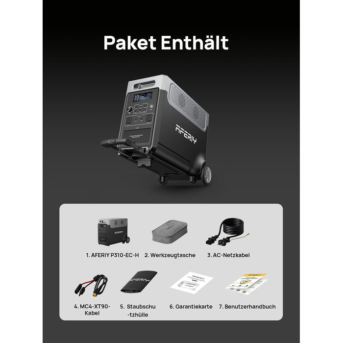 Портативна електростанція AFERIY 3840Wh з LiFePO4 акумулятором, 3600W, USV, 3 виходи 230V AC, 7200W (пікова потужність), для кемпінгу та подорожей