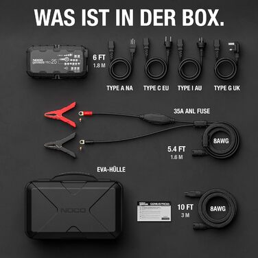 NOCO GENIUSPRO25: Професійне зарядне пристрій для акумуляторів 25A, 6V/12V/24V – Інтелектуальний зарядний пристрій, десульфатор та блок живлення з захистом від перевантаження та температурною компенсацією – Для свинцево-кислотних та літієвих акумуляторів