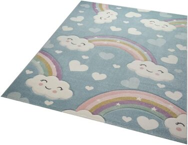 Килим-мрія Дитячий килим килим для дитячої кімнати Веселка з хмарами і сердечками синього кольору розмір 160x230 см