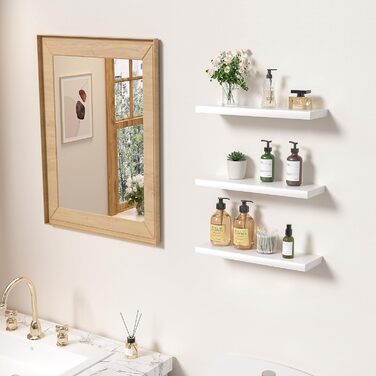 Набір білих настінних полиць-невимок (3 шт.) для ванної, спальні, вітальні та кухні — приховані полиці для декору та зберігання