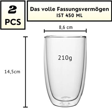 Набір келихів Hot&Cold Latte Macchiato 2x450 мл, боросилікатні склянки для кави з подвійними стінками, ізоляційні