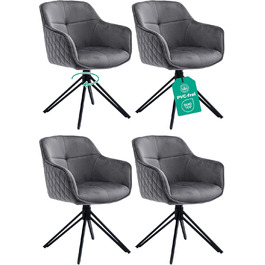 Обідні стільці в комплекті (4 шт) сірого кольору з пружинним блоком, поворотні, з оксамитовим покриттям, високий рівень комфорту, ретро-стиль, легка збірка, без ПВХ, сертифікат Oeko-TEX, доставка по Україні