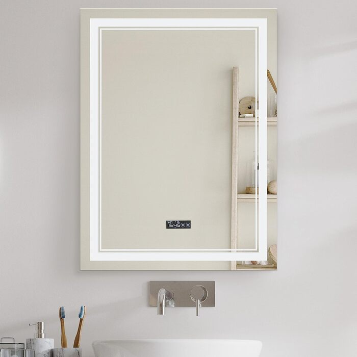 Дзеркало для ванної кімнати Puchika з підсвічуванням LED, 50x70 см, настінне, диммер, 3 кольори світла (3000-6400K), IP44, A+, сенсорне керування, антизапар