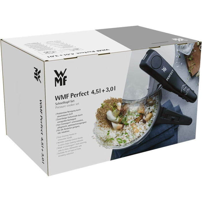 Набір швидковарки WMF Perfect Induktion 2 шт (4.5л + 3л) Cromargan нержавіюча сталь, 2 рівні потужності