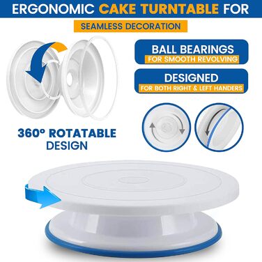 Набір аксесуарів для тортів RFAQK з поворотним набором для випічки тарілки для торта - Аксесуари для випічки для набору тортів 20 кондитерських мішків з насадками, 7 кондитерських насадок, 2 лопатки для торта-3 скребки для торта - поворотний стіл для торт