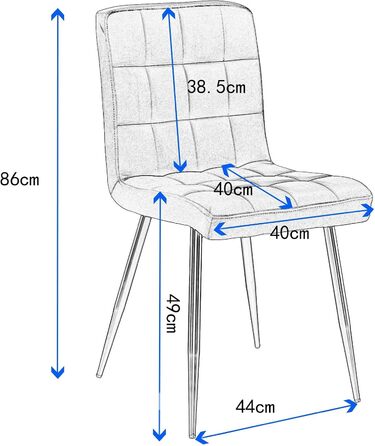 Набір з 6 обідніх стільців Lestarain - м'який стілець з велюру, металеві ніжки, сірий (40x40x86 см)