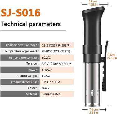Су-від кухонний пристрій Fityou - водонепроникний, 1100 Вт, точне налаштування температури, LCD-дисплей