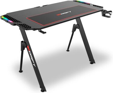 Ігровий стіл DRIFT GAMING з карбоновою поверхнею, RGB підсвічуванням, підстаканниками та тримачем для навушників, чорний (DRDZ150RGB)
