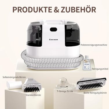 COCEAN Потужний пилосос для миття килимів та м'яких меблів, 18Kpa, для дому та автомобіля, білий