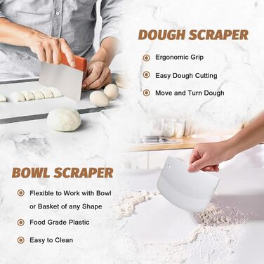 Набір для випічки хліба Brot: 2 корзини (23см круглі, 25см овальні), тейгшкребок, мішалка, тканинний вкладиш & лам, 100% ротанг