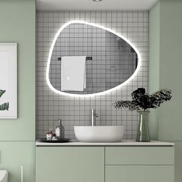 Дзеркало для ванної кімнати Aica LED кругле 50 см, холодний/нейтральний/теплий білий, диммування, функція пам'яті, вимикач/сенсорний вимикач, запобігання запотіванню, автоматичне вимкнення (65 x 80 см)