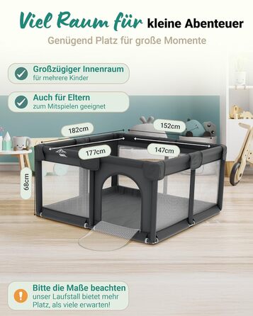 Дитячий манеж-гойдалка Laufstall – [НОВИНКА 2025] – Дитячий манеж, ігровий майданчик, Laufgitter & Ställe, дитячий манеж, Play Pen – [Перевірено в лабораторії] – Дихаючий матеріал & повністю оббитий - 130x130 см (150x180 см)